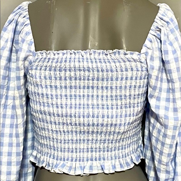 NWT FOREVER 21 Gingham Smocked Crop Top Sz M - Picture 8 of 10